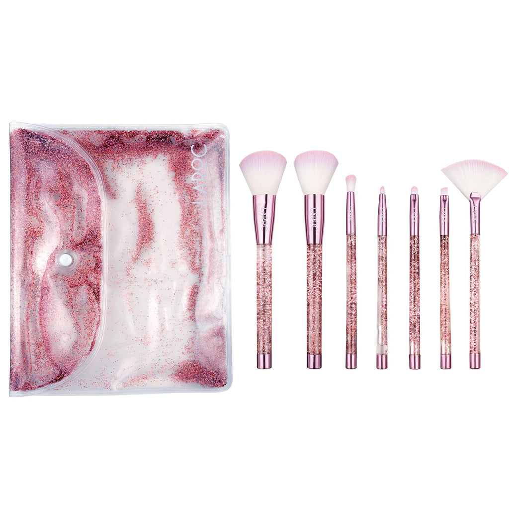 Glitter Makeup Brush Set, Pink - 7 Pieces